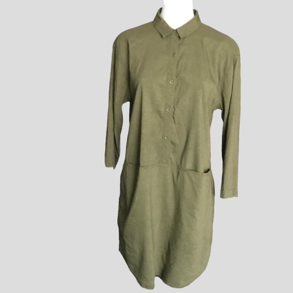 Eileen Fisher XS Dress Linen Button front Pockets High Low hem size XS - Picture 5 of 15